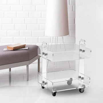 Modern Acrylic Rolling Bar Cart  End Table with Handles